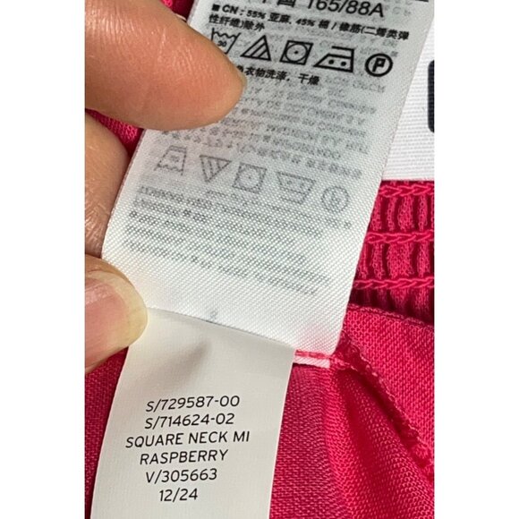 NWT Gap Dress Linen-Blend Square Neck Midi Raspberry Pink Fuchsia A-line Women S - Picture 6 of 9